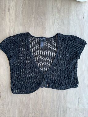 Bay Studio Black Crochet Cropped Shrug Short-Sleeved Sweater